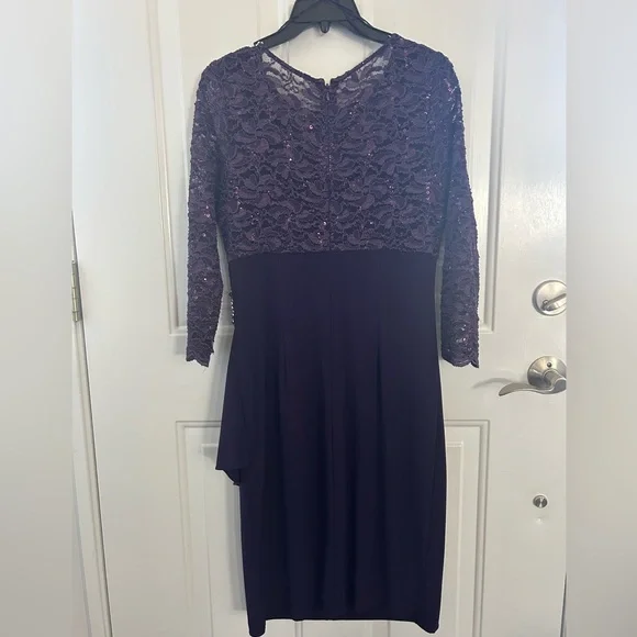 Alex Evenings Elegant Purple Long Sleeve Lace Dress Size 8 - Picture 3 of 10